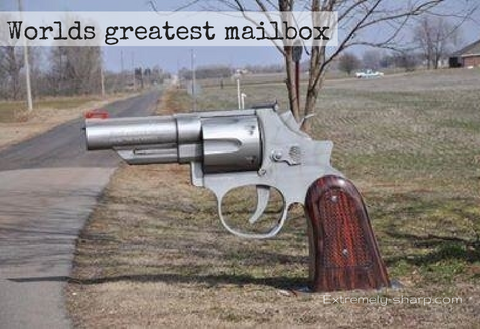 Mailbox shaped like a gun World's greatest mailbox