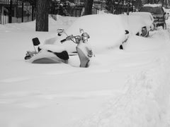 Motorcycle in snow - black and white