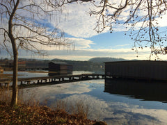 Lake - boat houses & trees hanging