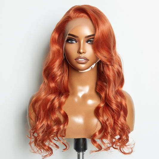 Tedhair 24 Inches Ginger 13"x4" Lace Front Body Wavy Wig Pre-Plucked Free Part 150% Density-100% Human Hair