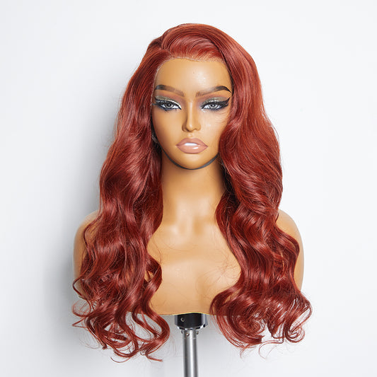 Tedhair 24 Inches 13"x4" Body Wavy Wear & Go Glueless #Redbrown Lace Frontal Wig-100% Human Hair