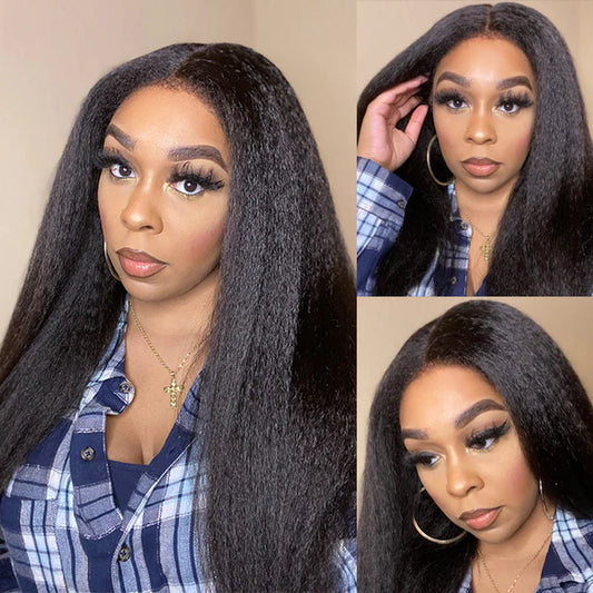 TedHair 16-20 Inches 13x4 & 5x5 4C Edges | Kinky Edges Kinky Straight HD Glueless Mid Part Long Lace Closure Wig-100% Human Hair