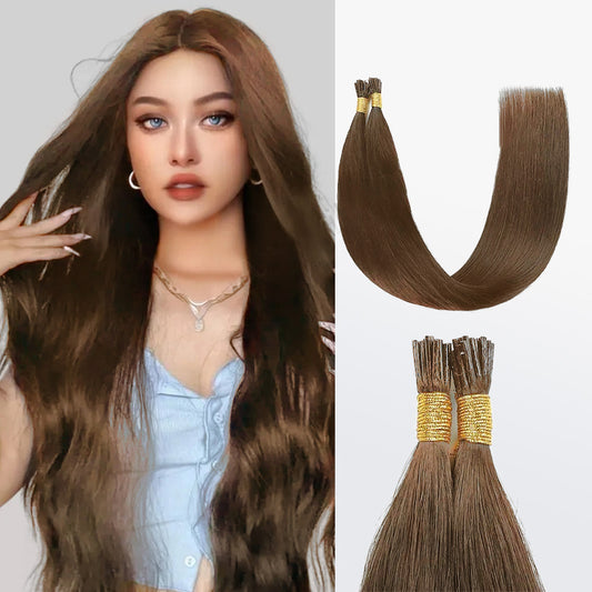 Tedhair I Tip Hair Extensions Natural Remy Human Hair (#8 Light Brown)