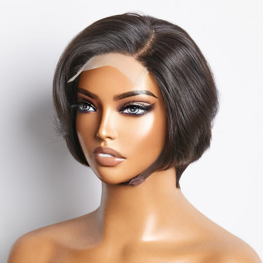 TedHair 8 Inches 4"x4" Natural Black Straight Bob Side Part Lace Closure Wig-100% Human Hair