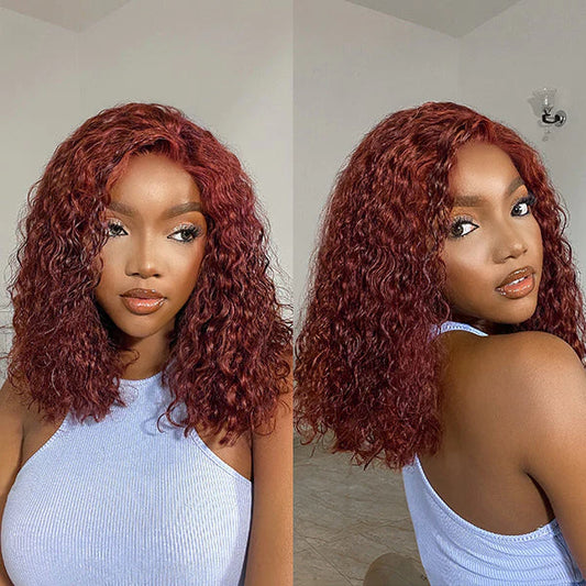 TedHair 14 Inches 4x4 Pre-plucked Reddish Brown Curly Glueles Lace Closure Wig-100% Human Hair