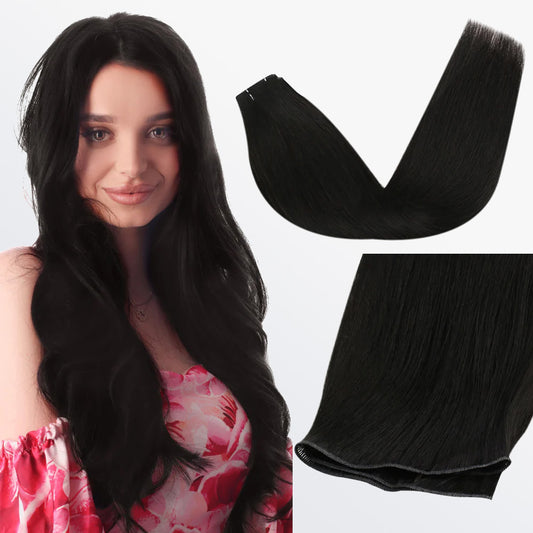 Tedhair 18-24 Inches Ultra Thin Straight Genius Weft Dark #1B Natural Black