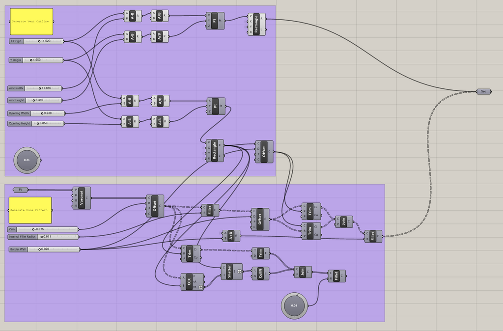 A view of the CAD program Grasshopper, built to work with voronoi patterns.