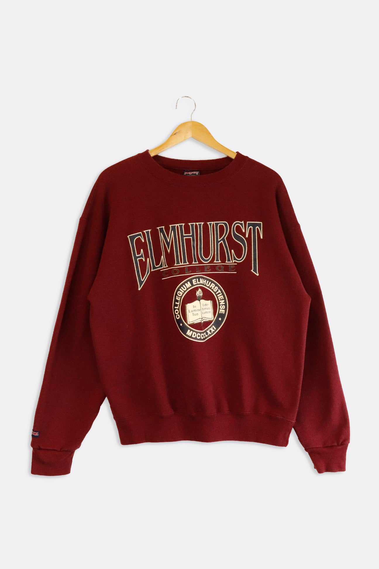 Vintage Elmhurst College Vinyl Graphic Varsity Sweatshirt Sz XL