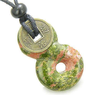 Infinity Magic Knot Lucky Coin and Spiritual Protection Amulet Unakite Gemstone