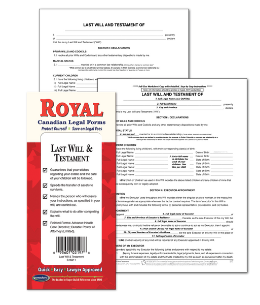 Canadian Legal Forms Last Will and Testament Legal Forms Kit