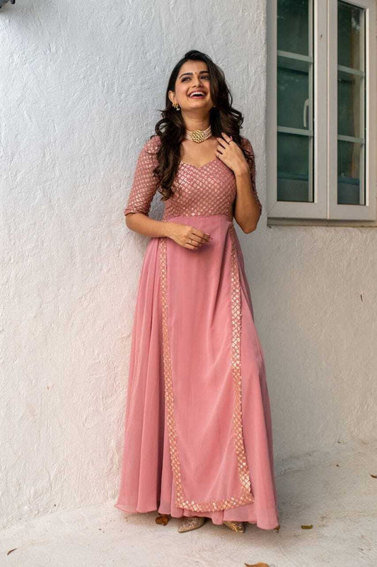Full Stitched Georgette With Sequence Embroidery Work Anarkali Dress