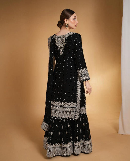 Black Faux Georgette Embroidery Sequence Work Salwar Kameez Dupatta