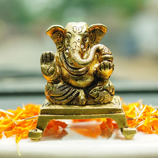 Blissful Lord Ganesha Brass Finish Handmade Idol GI-1