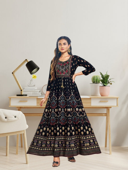 14Kg Rayon print With Embroidery Work Long Anarkali Kurta