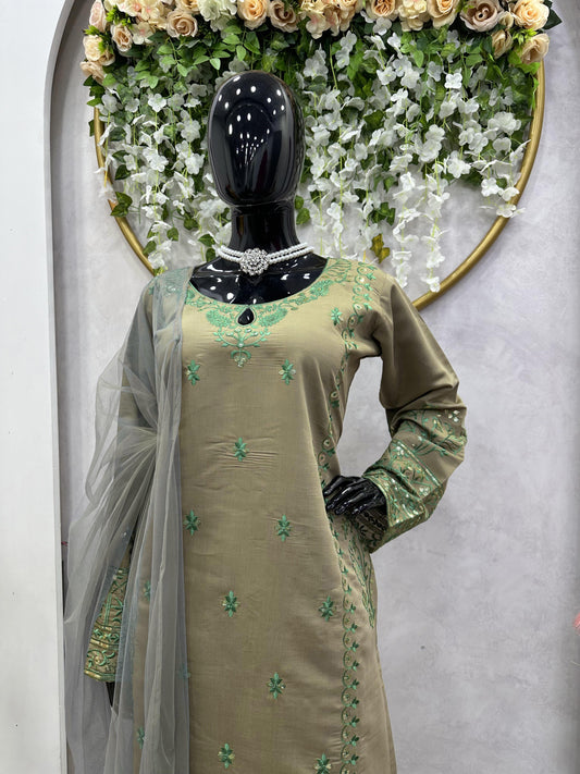 Muslin Fabric Sequence Work Kurti Palazzo & Dupatta