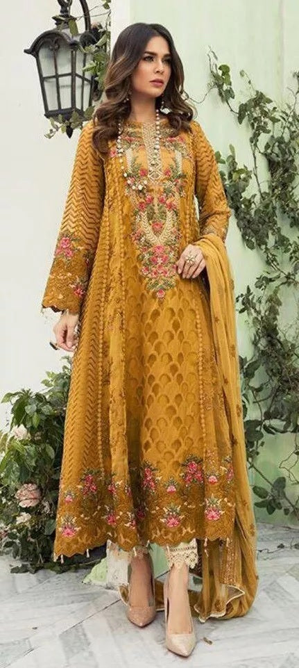 Mustard Faux Georgette Embroidery Work Salwar Kameez With Dupatta