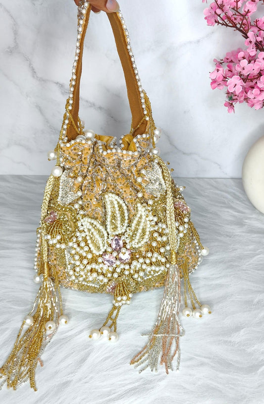 Women's Designer Heavy Potli Bag With Pearl And Sequin Work