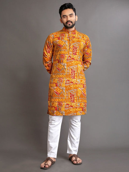 Yellow Premium Soft Cotton Men's Kurta