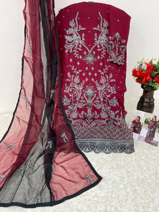 Maroon Faux Georgette Salwar Kameez With Dupatta