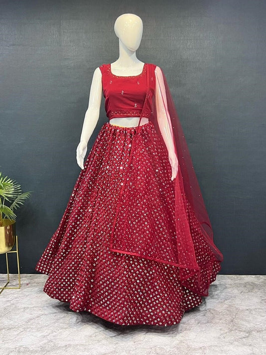 Heavy Georgette Embroidered Sequence Work Lehenga Choli With Dupatta