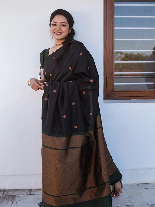 Black Color Banarasi Soft Silk Saree