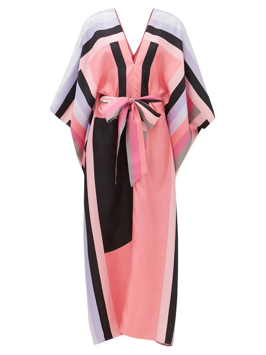 Belt Style Western Wear Exclusive Premium Silk Crepe Kaftans For Women J5707