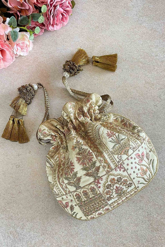 Beautiful Jaipuri Embroidered Poly silk Potli bag