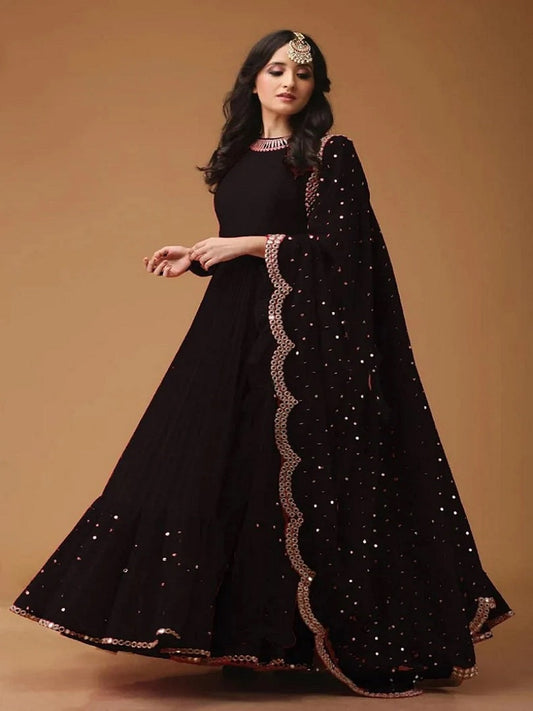 Black Color Georgette With Embroidery Work Salwar Kameez With Dupatta
