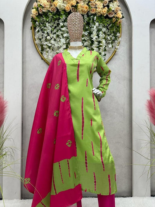 Taffeta Silk Digital Print Salwar Kameez With Dupatta