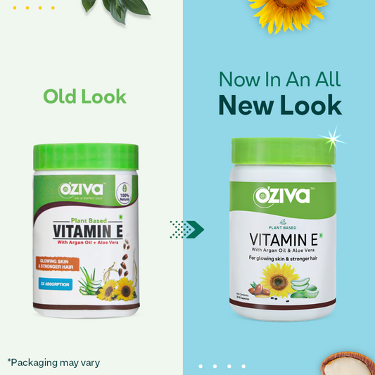 OZiva Plant Based Natural Vitamin E (With Argan oil + Aloe vera) - 30 capsules