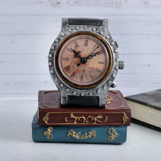 Brown Clock & Books Tabletop Showpiece