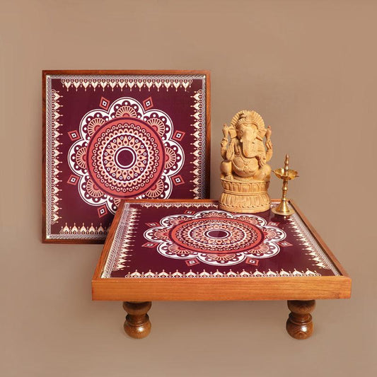 Traditional Maroon Mandala Chowki | Patla