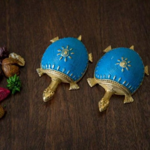 Sky Blue Dhokra Tortoise Table Top Set
