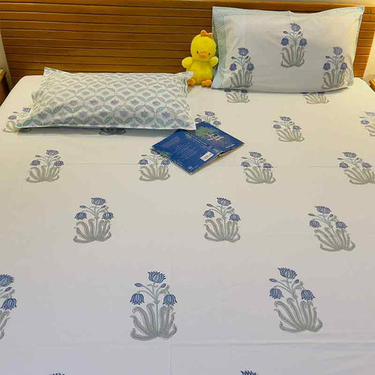 Blue Lily Premium Cotton Bedsheet |  Double Size