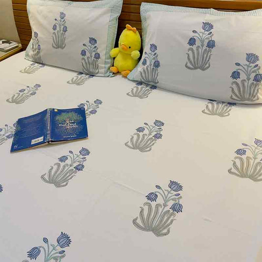 Blue Lily Premium Cotton Bedsheet |  Double Size
