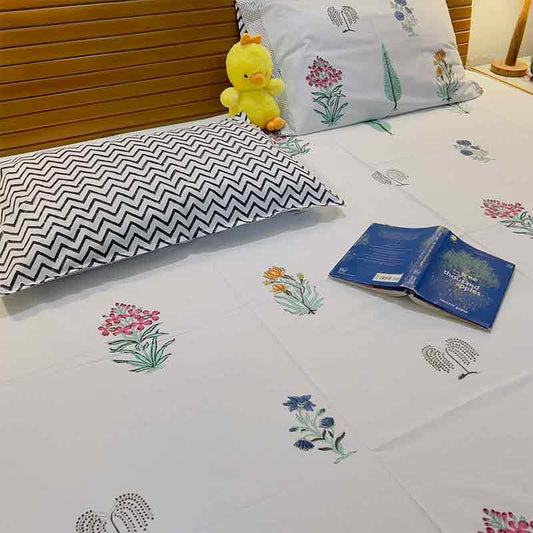 Colored Floral Premium Cotton Bedsheet |  Double Size