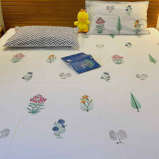 Colored Floral Premium Cotton Bedsheet |  Double Size
