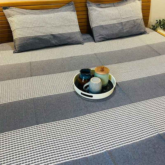 Grey Woven Handloom Cotton Bedsheet |  Double Size