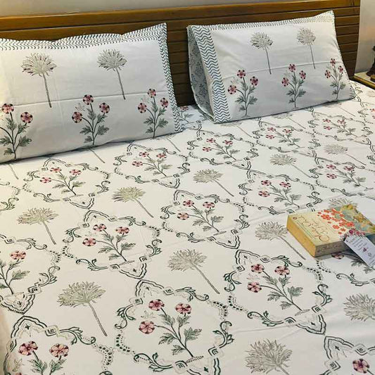 Mughal Floral Jaal Cotton Bedsheet |  Double Size
