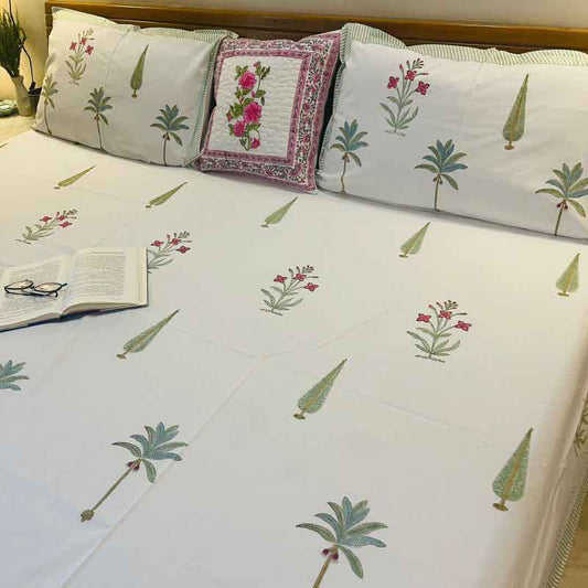 Palm Cypress Tree Premium Cotton Bedsheet |  Double Size