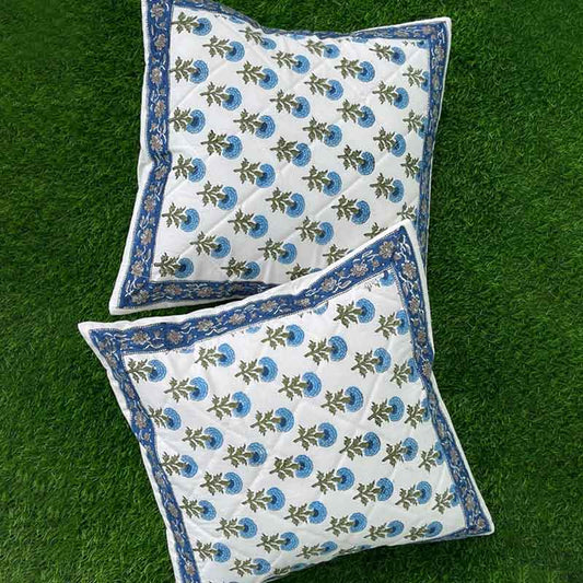 Blue Poppy Quilted Cushion Covers | Set of 5 | 16x16 Inches