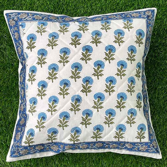 Blue Poppy Quilted Cushion Covers | Set of 5 | 16x16 Inches