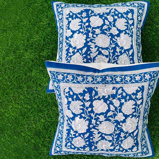 Blue Floral Quilted Cushion Covers | Set of 5 | 16x16 Inches