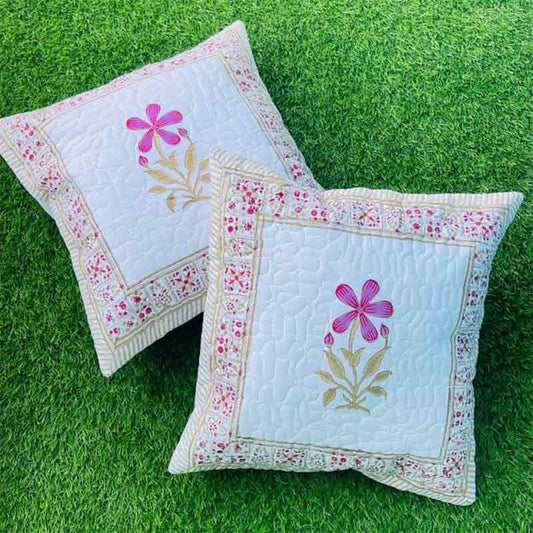 Lily Quilted Cushion Covers | Set of 2 | 16x16 Inches
