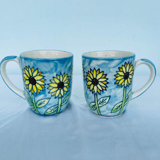 Handpainted Sunflower Mugs | Set of 2