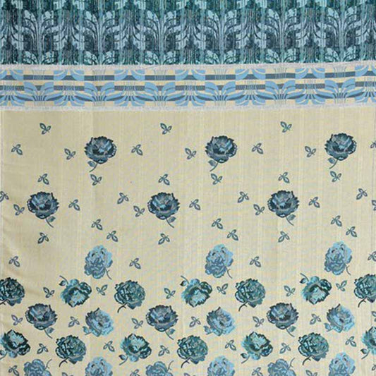 Turqoise Floral Jute Curtains | 5ft | Set of 2