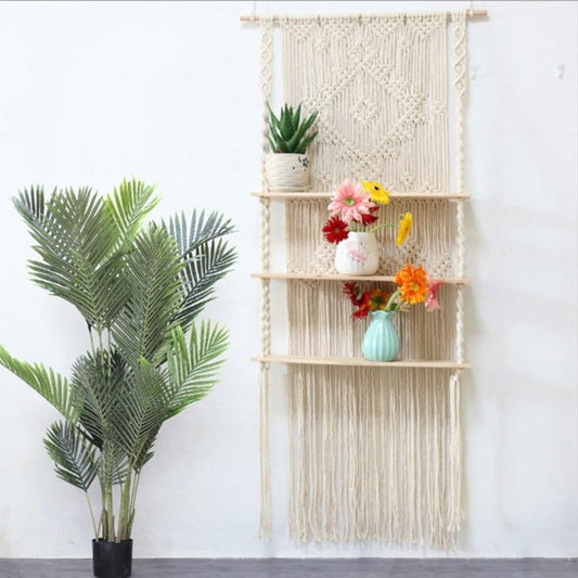 Geometric Boho Style Knitted Wall Hanging Shelf