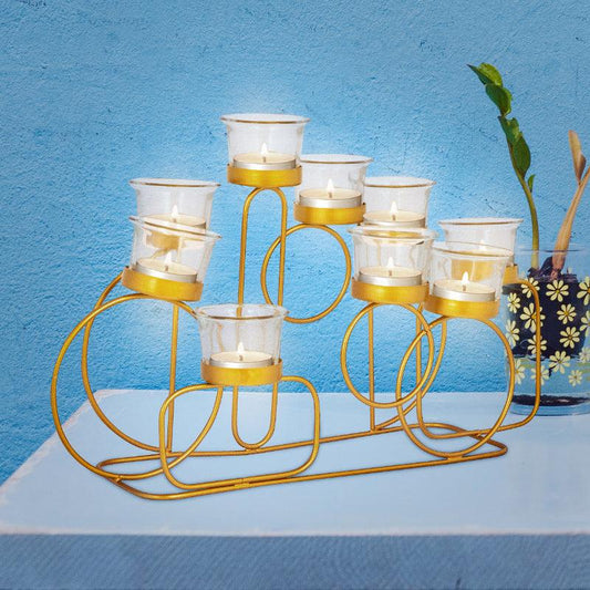 Golden Geometric 9 Piece Tea Lights Stand