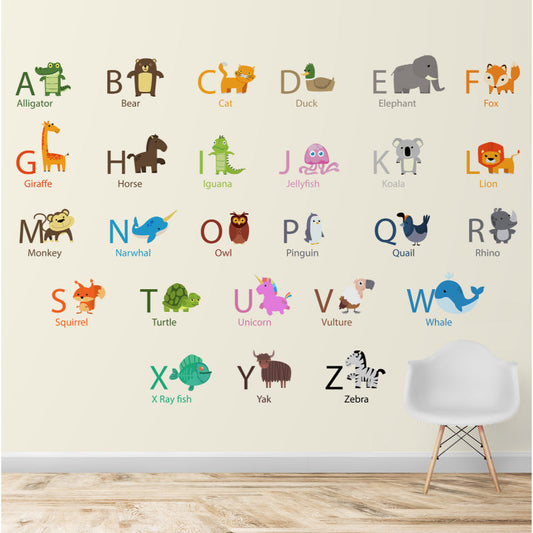 Nursery Wallpaper, Alphabets with Animals Wallpaper | Multiple Options
