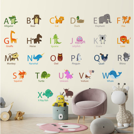 Nursery Wallpaper, Alphabets with Animals Wallpaper | Multiple Options